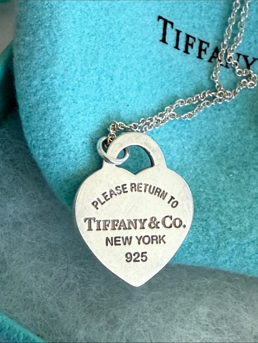 T&Co. Return To Tiffany Small Heart Tag Necklace Pendant Blue Enamel - 18”